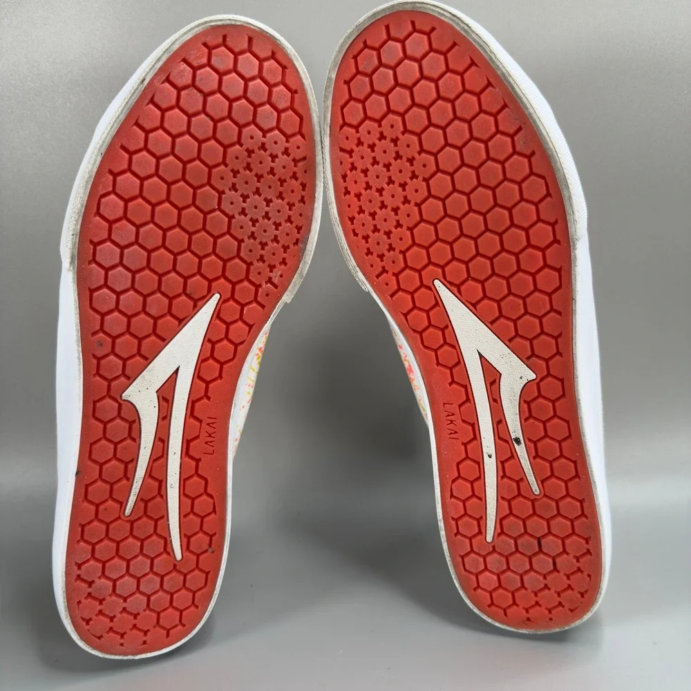 Lakai Newport Porous Walker Mens 9 Skateboard Shoes White Splatter Paint Sneaker